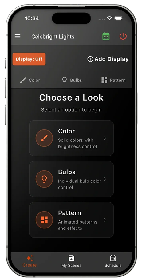 Smartphone app interface for lighting control.